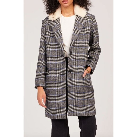 NEW $198 Levi’s Women’s S Amaya Wool Blend Coat Houndstooth‎ Plaid Fur Collar